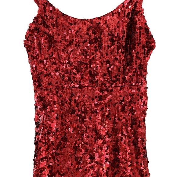 REVAMPED LA NUIT RED SEQUIN SPAKLED BODYCON SHOULDER STRAP DRESS Size XS - Picture 2 of 11